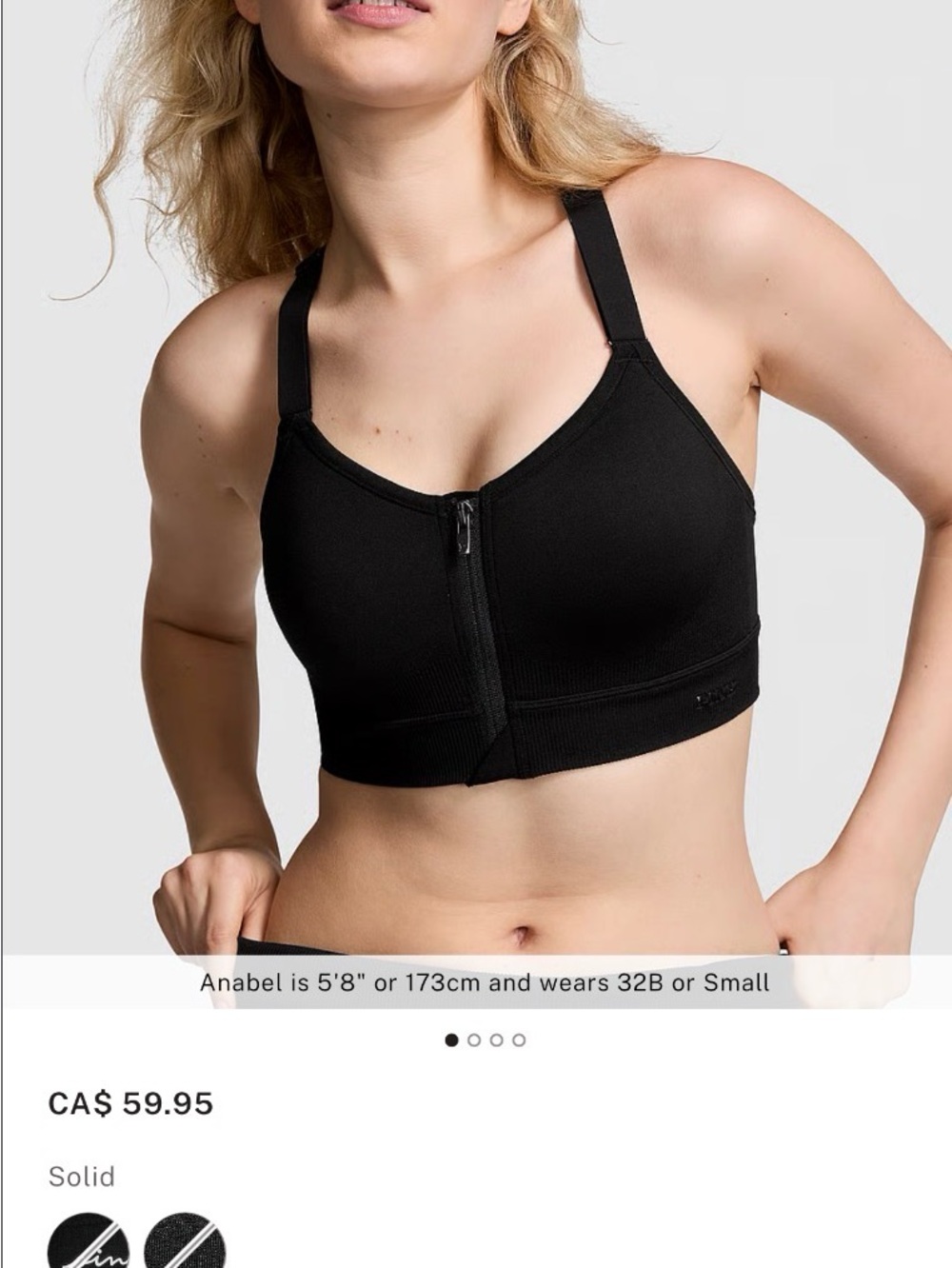 PINK Victoria's Secret Black Front-Zip High-Support Sports Bra